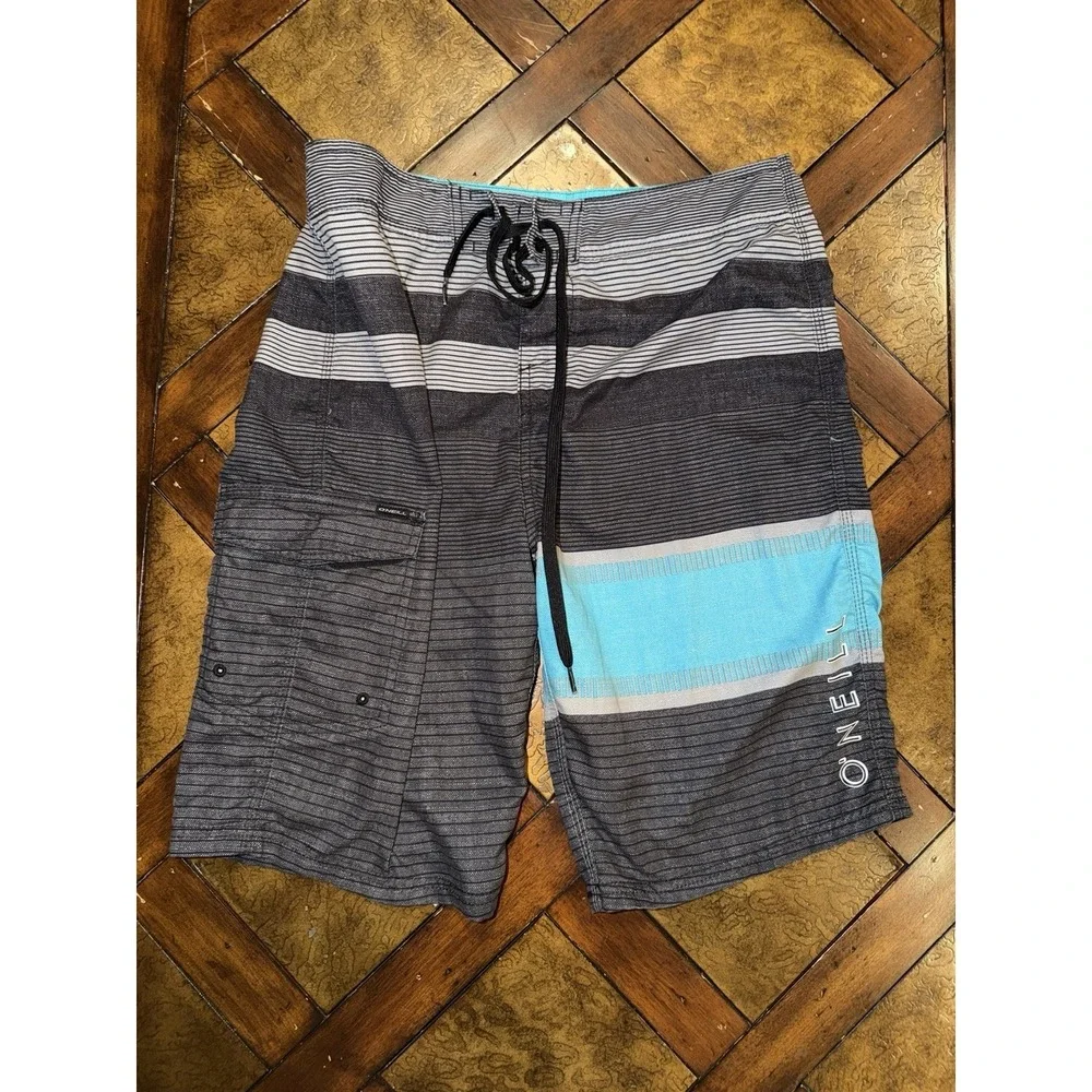 O'neill Board Shorts Mens 31x11 Multicolor Striped Quick Dry Drawstring Tie Surf